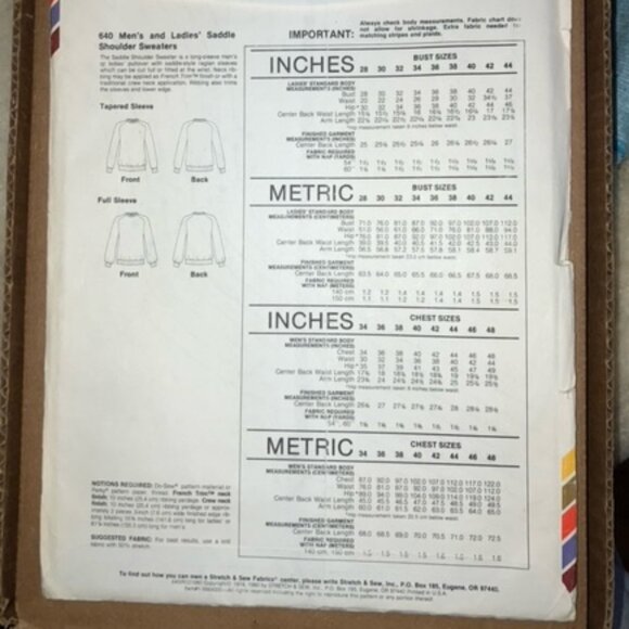 Stretch & Sew Pattern for Men and Women 640 Saddle Shoulder pull over sweaters - Picture 2 of 2